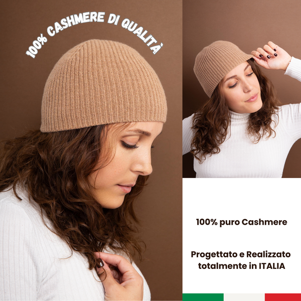 Cappellino Cuffia 100% cashmere puro - Cammello - Berretto morbido di qualità premium - Made in italy