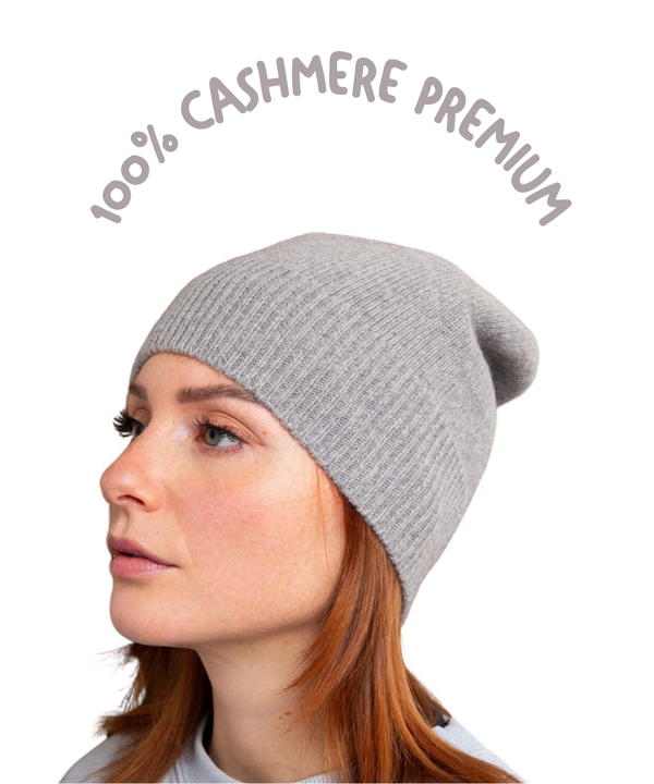 Cappellino rasato 100% cashmere puro - Grigio - Beanie rasato con costa - Berretto morbido di qualità premium - Made in italy
