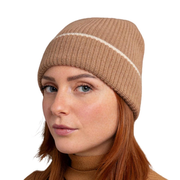 Cappellino 100% cashmere puro - Cammello - Berretto con risvolta morbido di qualità premium - Made in italy