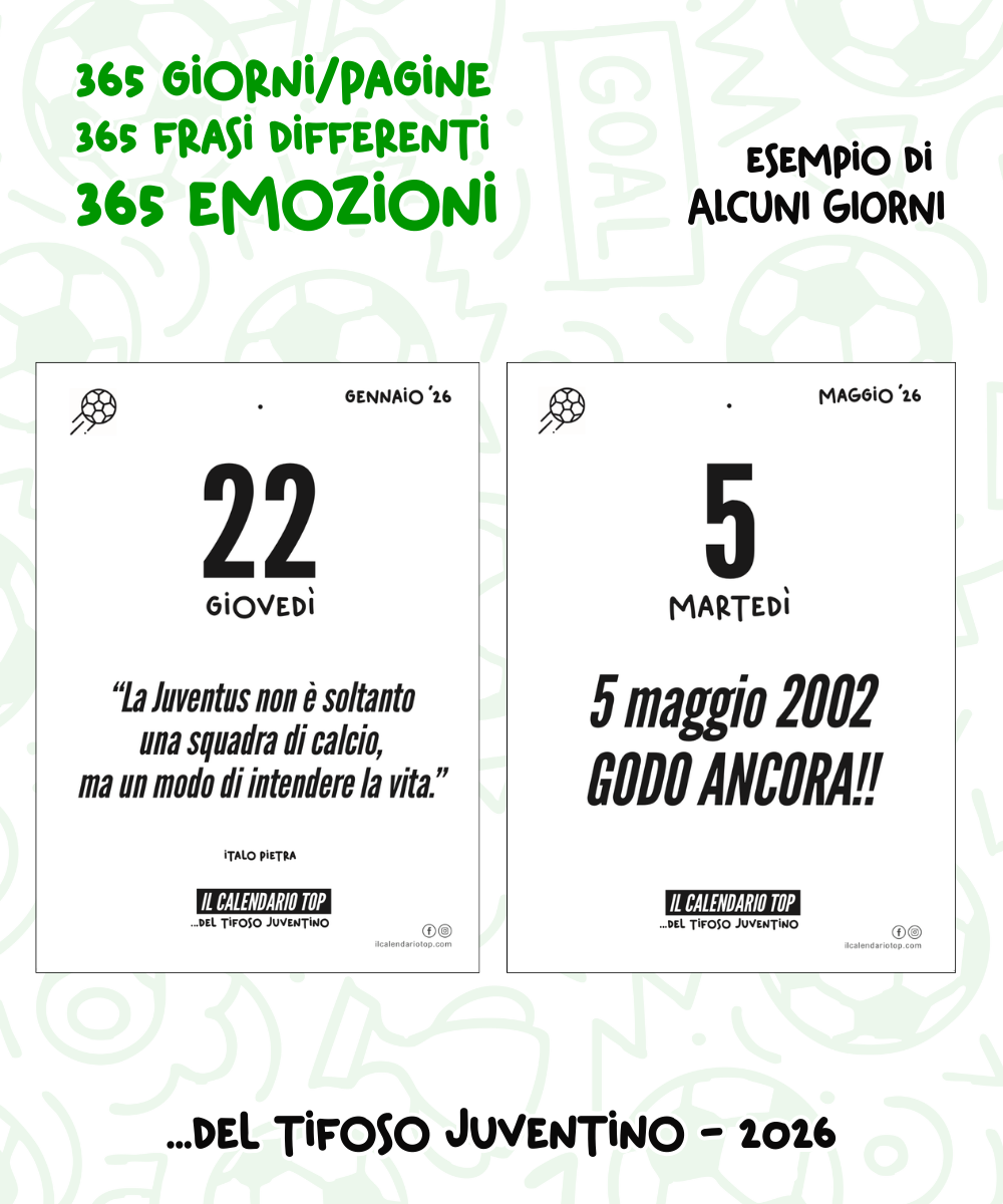 Kit del Tifoso Juventino: Il Calendario Top + Cappellino con cashmere del Tifoso Juventino con ricamo: "Fino alla Fine" - Bianconero - Berretto morbido di qualità premium - Made in italy