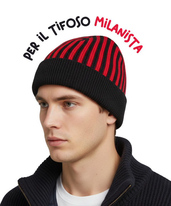 Cappellino con cashmere del Tifoso Milanista - Rossonero - Berretto morbido di qualità premium - Made in italy