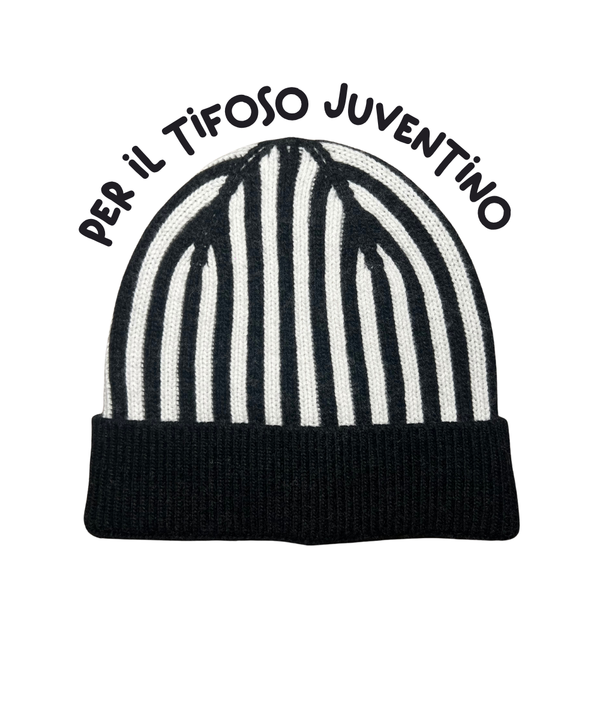 Cappellino con cashmere del Tifoso Juventino - Bianconero - Berretto morbido di qualità premium - Made in italy