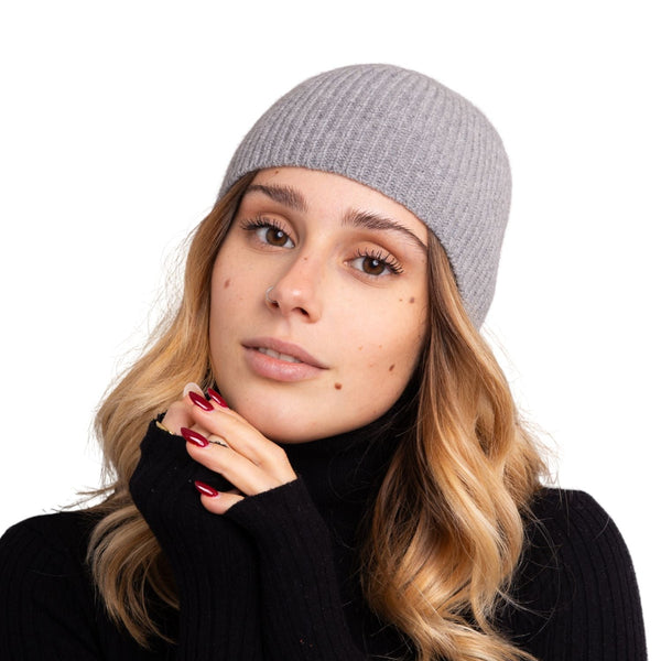 Cappellino Cuffia 100% cashmere puro - Grigio - Berretto morbido di qualità premium - Made in italy