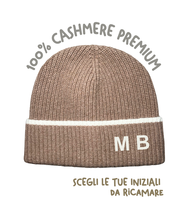 Cappellino 100% cashmere puro personalizzabile con le iniziali - Cammello - Berretto morbido di qualità premium - Made in italy