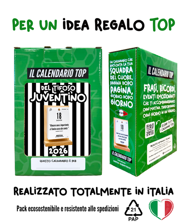 Kit del Tifoso Juventino: Il Calendario Top + Cappellino con cashmere del Tifoso Juventino - Bianconero - Berretto morbido di qualità premium - Made in italy