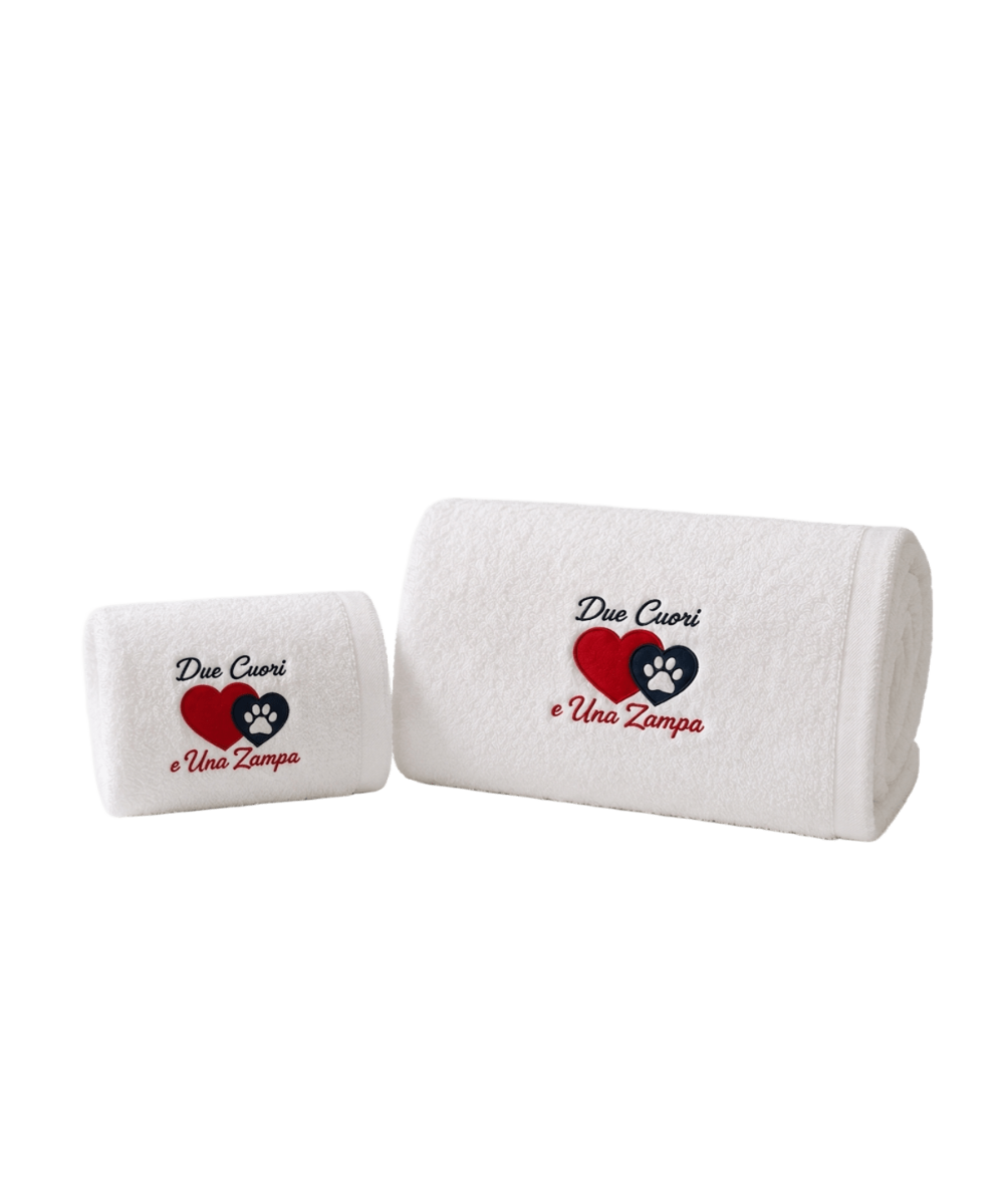 Set Asciugamani Cani e Gatti | Viso 60x100 + Ospite 40x60