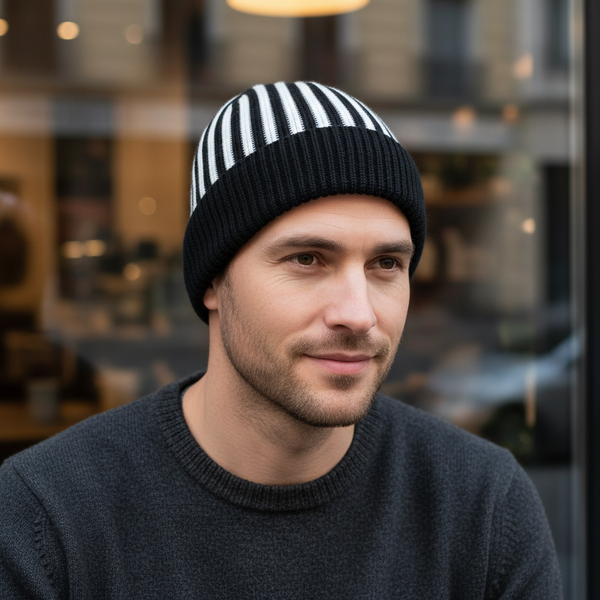 Cappellino con cashmere del Tifoso Juventino - Bianconero - Berretto morbido di qualità premium - Made in italy