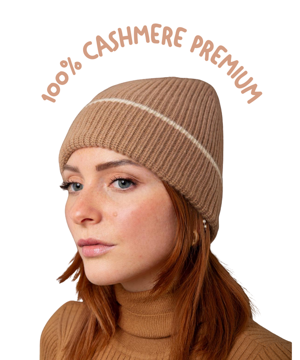Cappellino 100% cashmere puro - Cammello - Berretto con risvolta morbido di qualità premium - Made in italy
