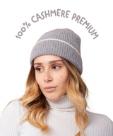 Cappellino 100% cashmere puro - Grigio chiaro - Berretto con risvolta morbido di qualità premium - Made in italy